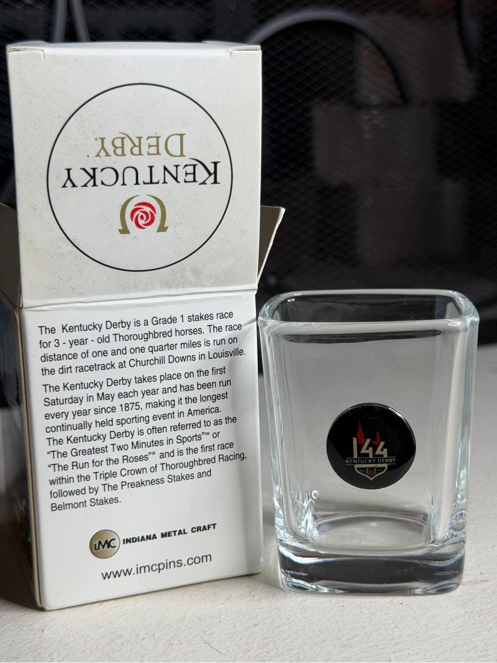 Collector's Series 2.5 oz shot glass featuring the 144th Kentucky Derby Logo
